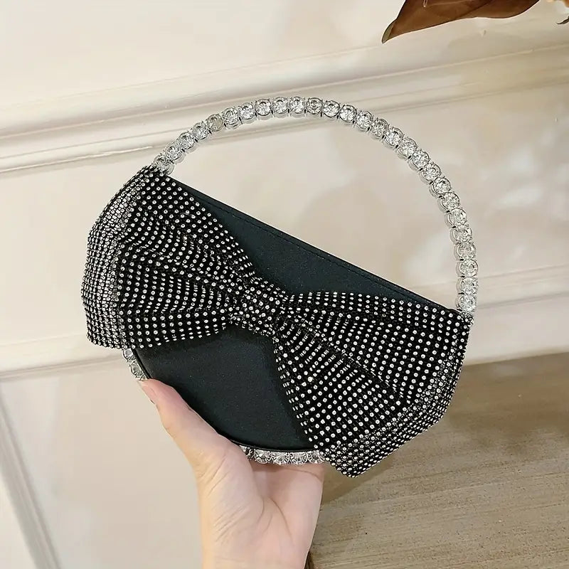 Rhinestone Bowknot Bag Black