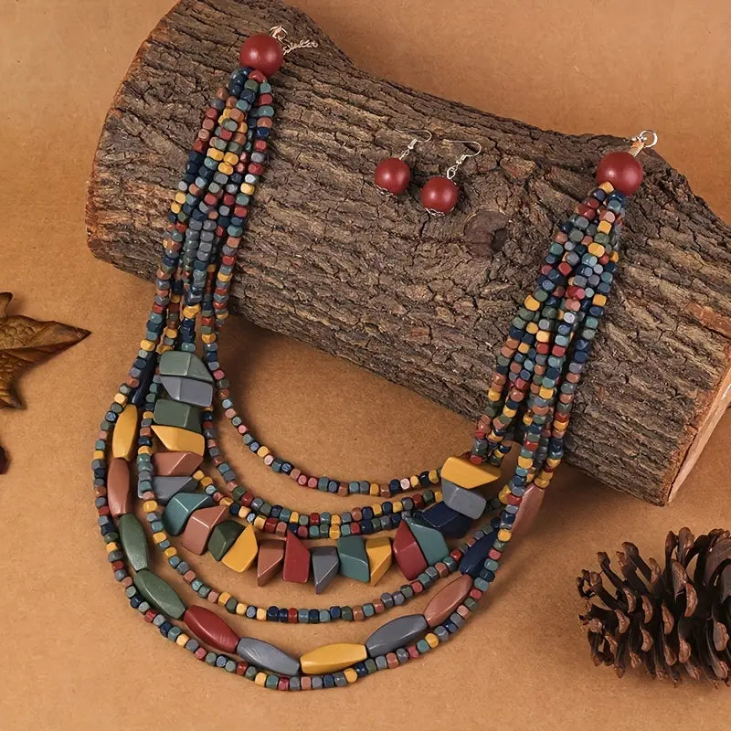 Vintage Wooden Necklace Set