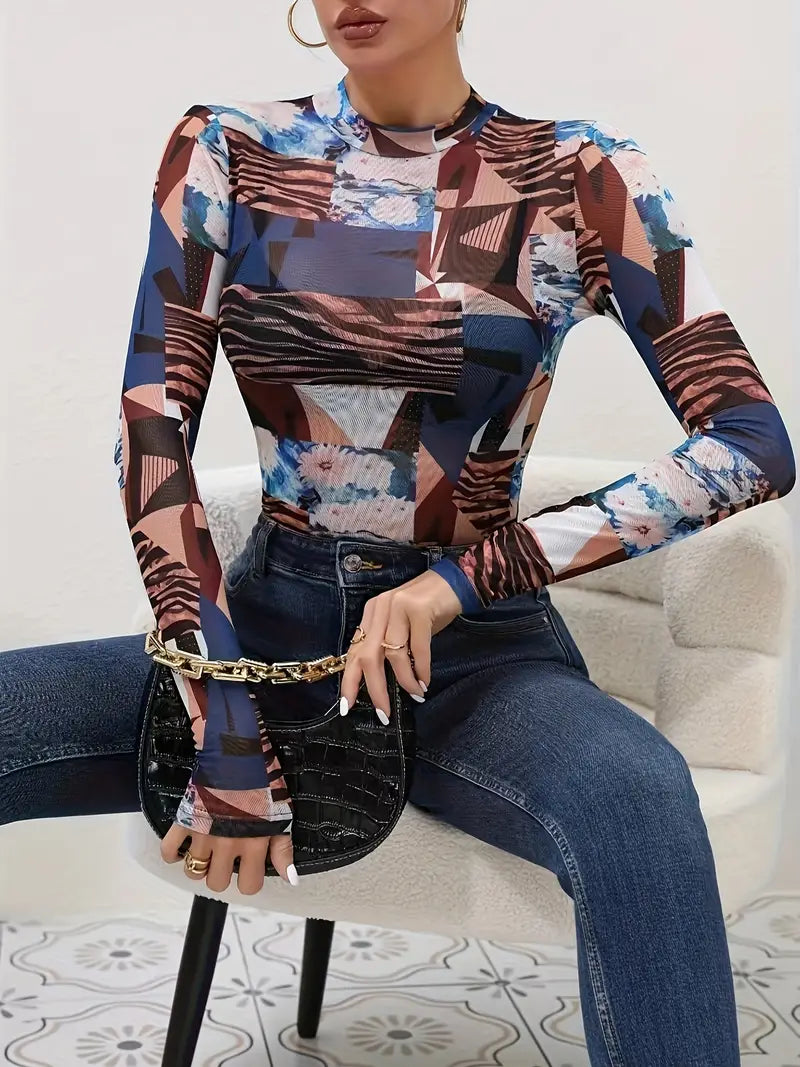 Floral Mock Neck