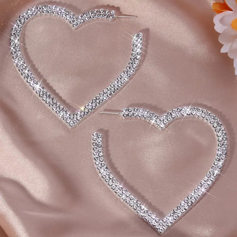 Heart Rhinestone Hoop Earrings