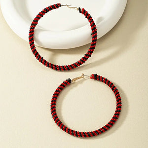 Beaded Hoop Earrings Black & Red