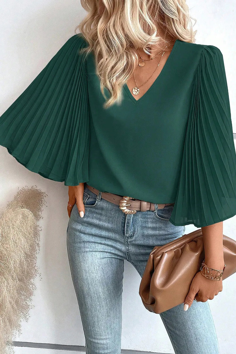 Greenish Pleated Top