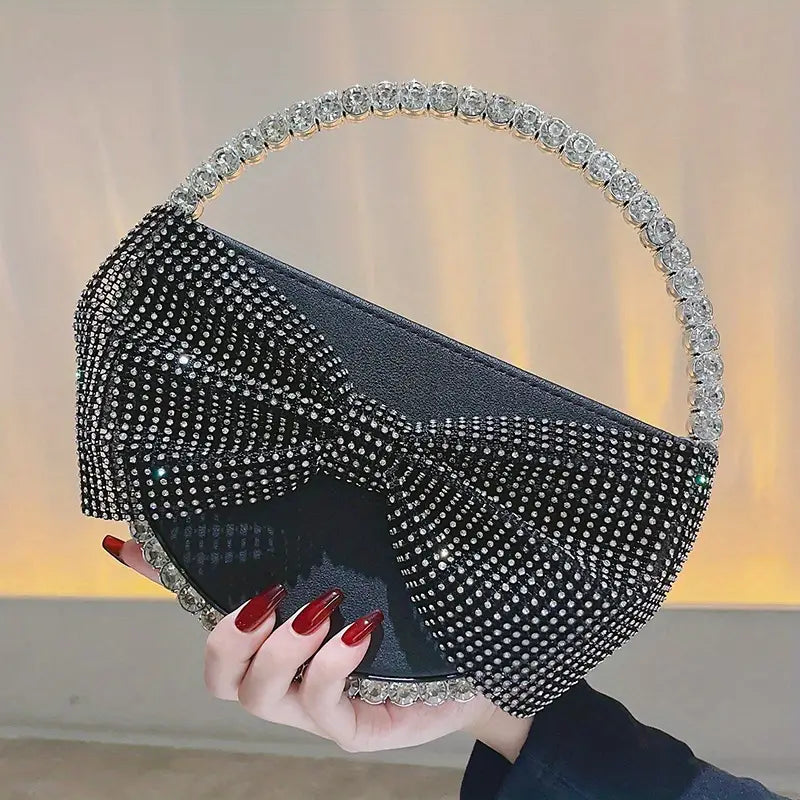 Rhinestone Bowknot Bag Black