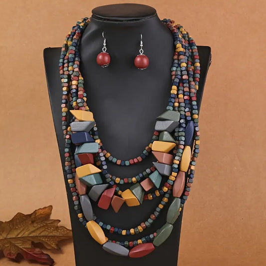 Vintage Wooden Necklace Set