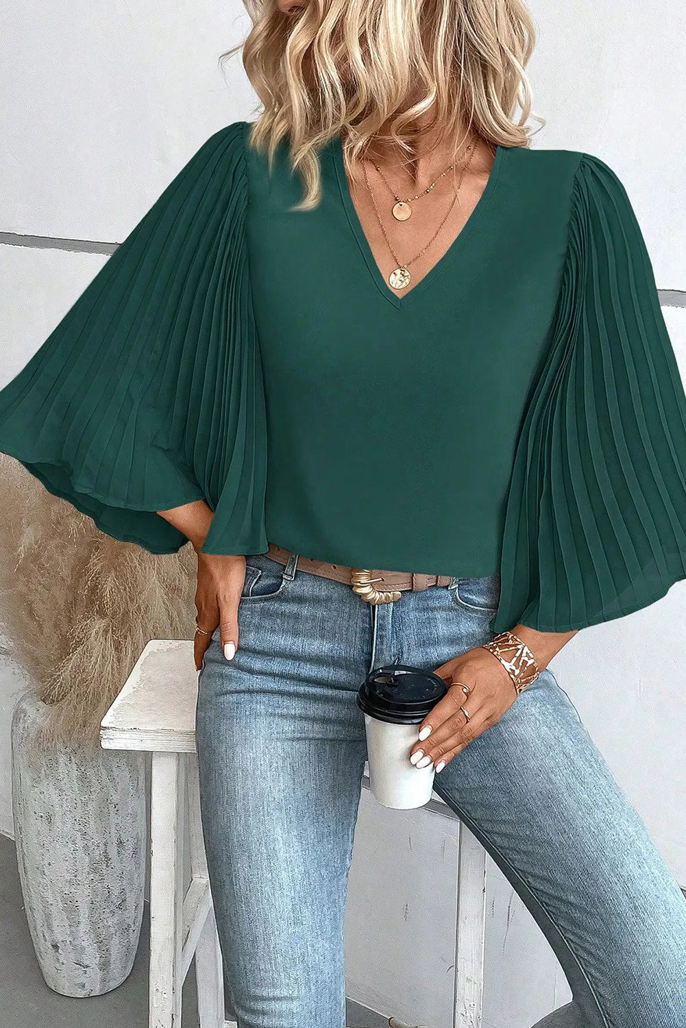 Greenish Pleated Top