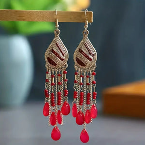 Water Drop Bohemian Red Earrings