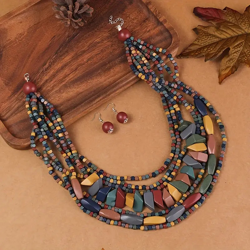 Vintage Wooden Necklace Set