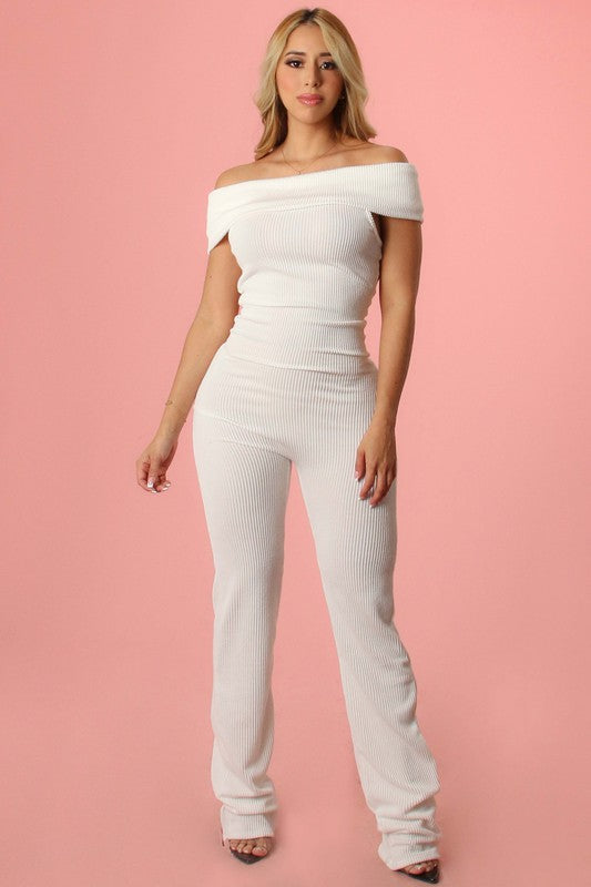 Ribbed Off Shoulder Jumpsuit