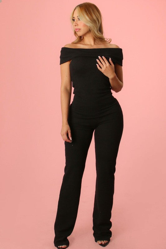 Ribbed Off Shoulder Jumpsuit