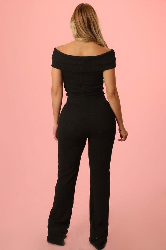 Ribbed Off Shoulder Jumpsuit