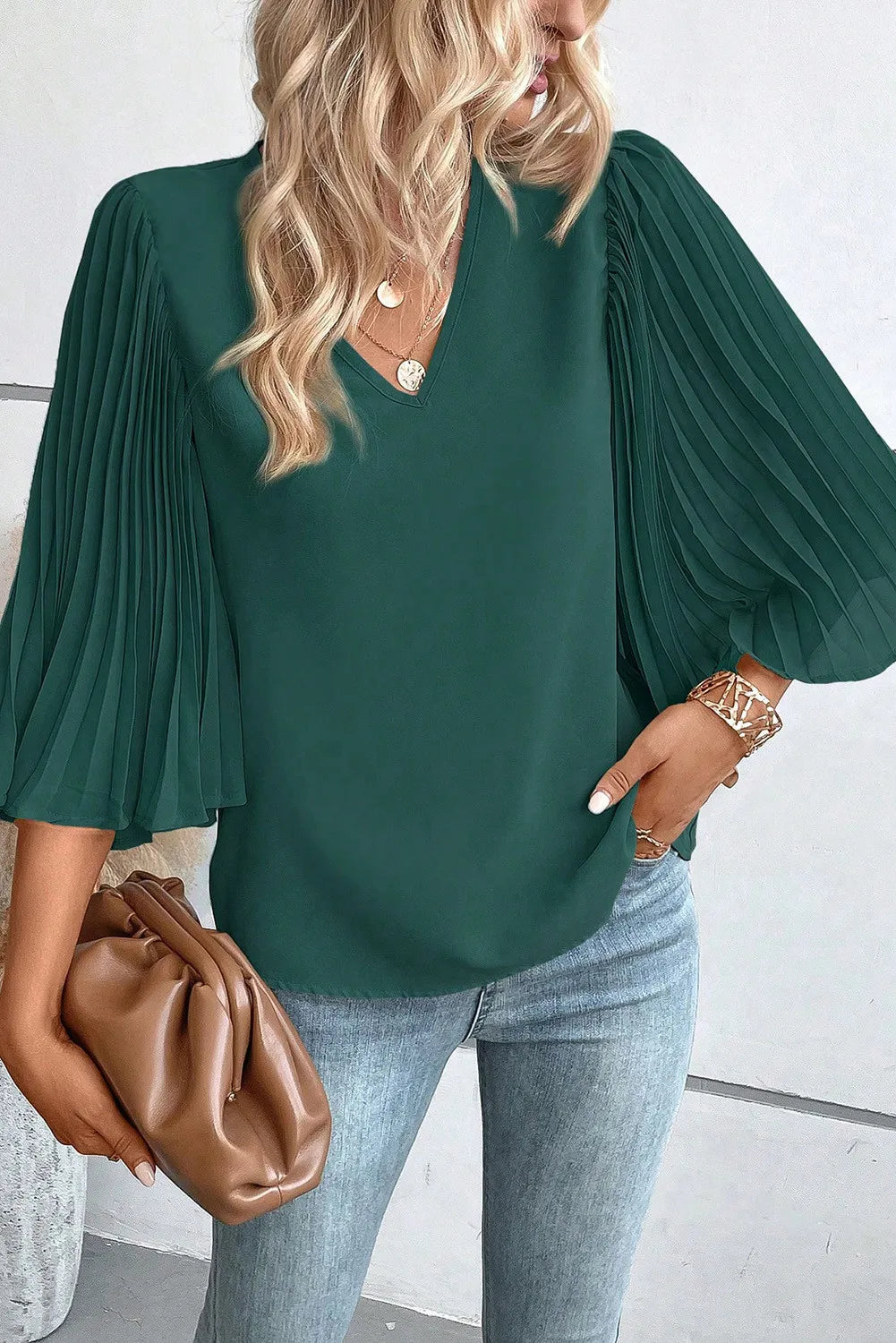 Greenish Pleated Top