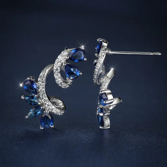 Sapphire Vine Flower Earrings