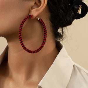 Beaded Hoop Earrings Black & Red